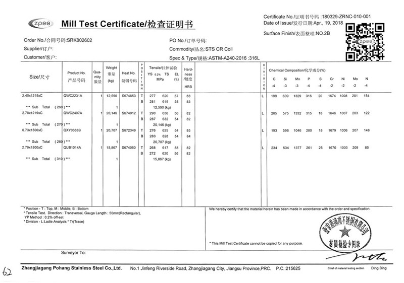 316材質(zhì)檢測(cè)報(bào)告
